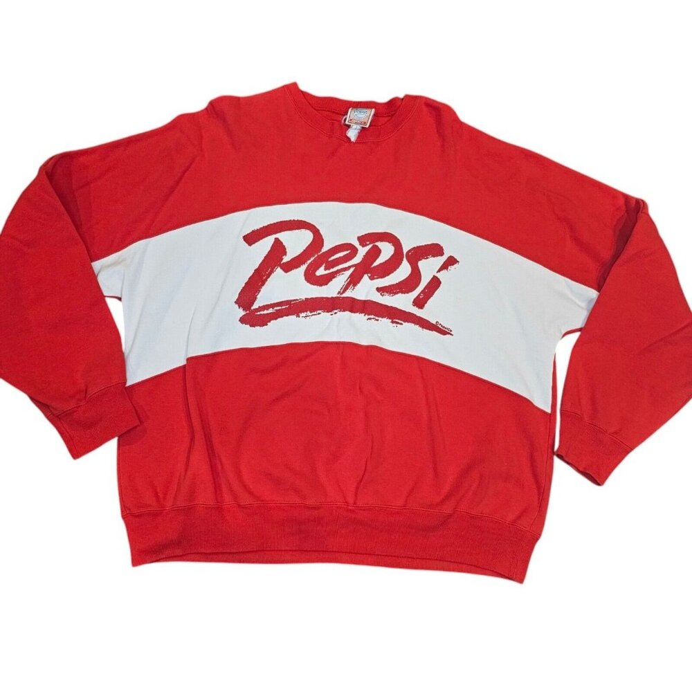 Vintage Pepsi Co. Crewneck Pullover Sweatshirt Large Red 90's Spellout USA Baggy
